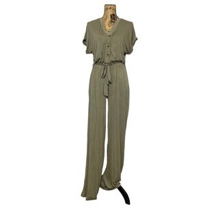 Pink Rose Olive Short Sleeve Button Up Jumpsuit L
